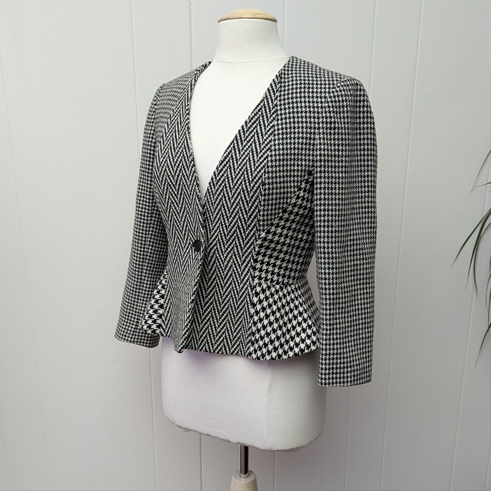 Wool Blend Herringbone Peplum Blazer By Ann Taylor Size 8P